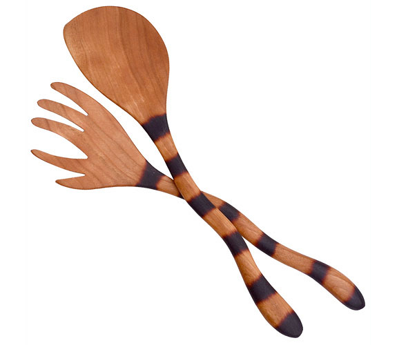 Cherry Wood Cat Tail Salad Servers by Jonathon's Spoons